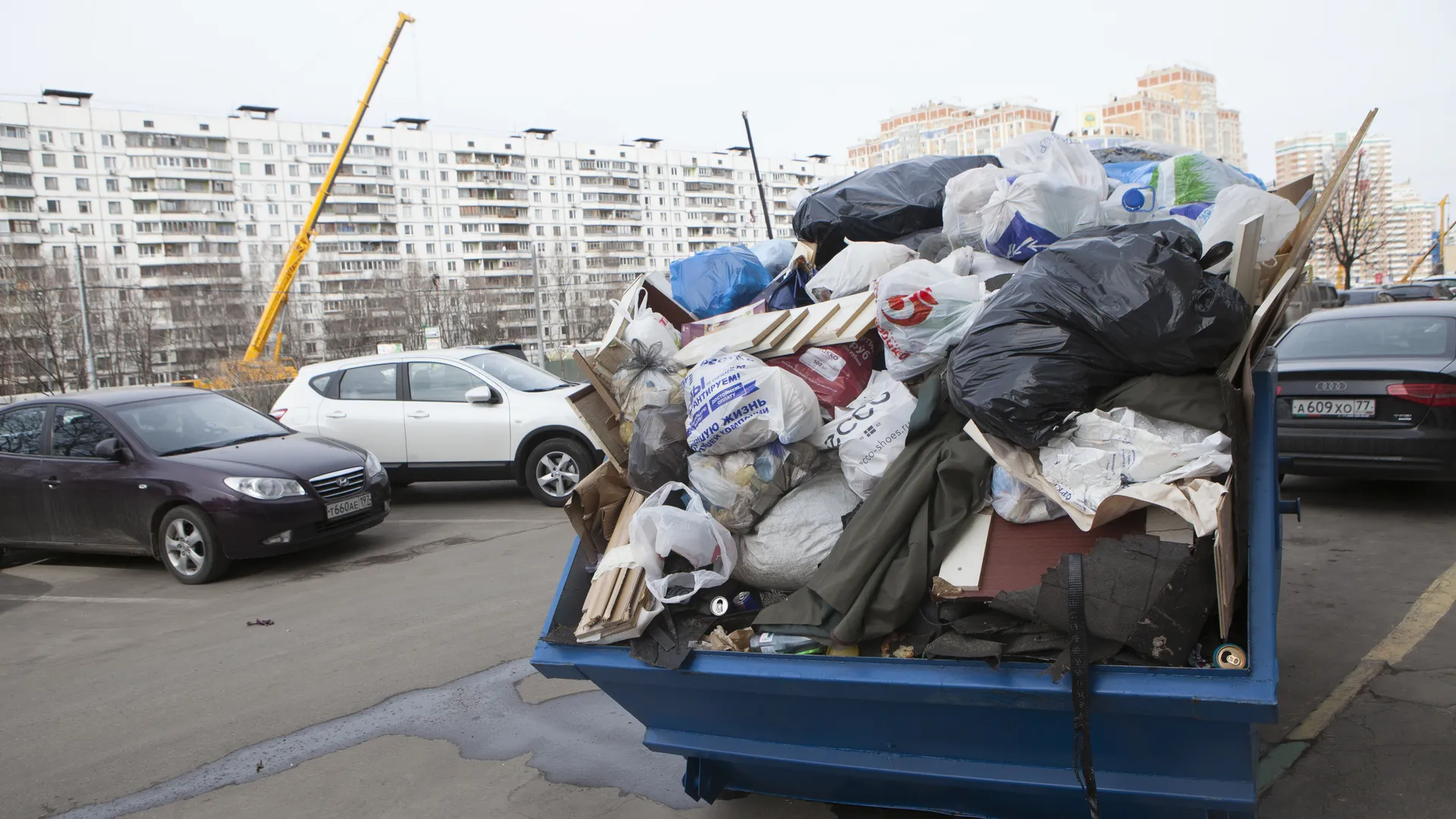 Бытовые отходы в мусорном контейнере