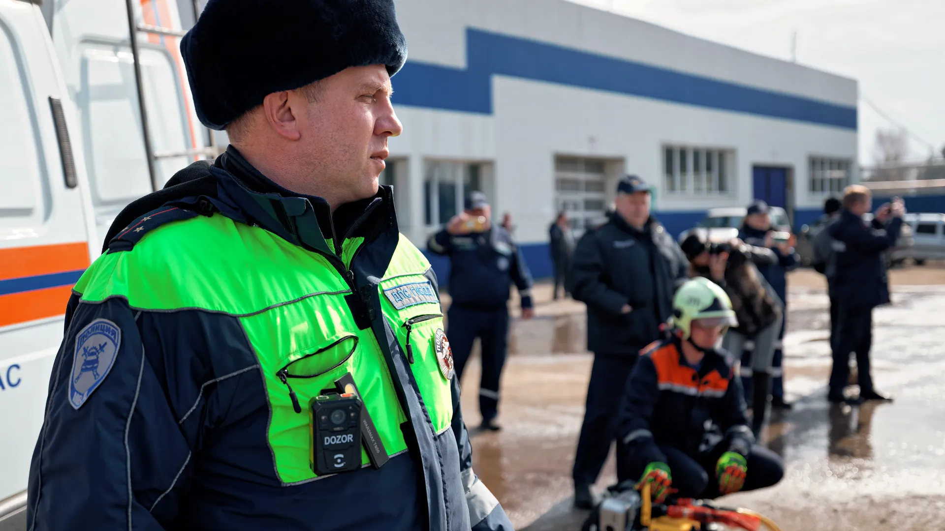 Учения Мособлпожспаса совместно с ДПС и медициной катастроф по ликвидации последствий массового ДТП в Чехове