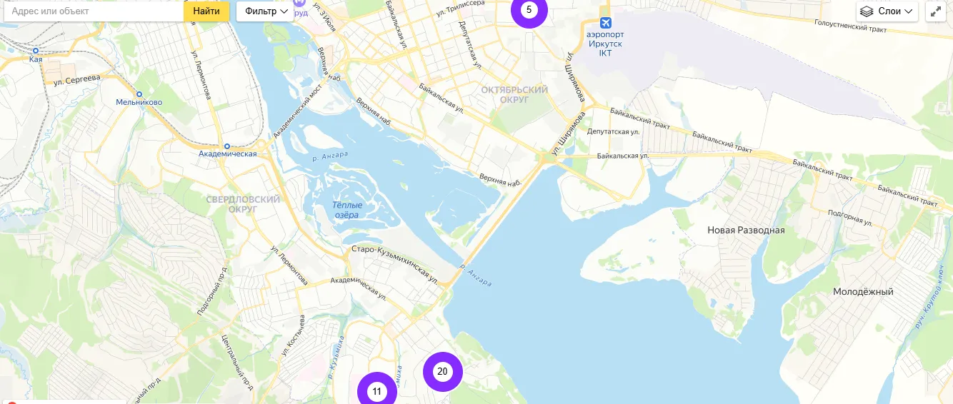 Скриншот с карт Иркутскэнергосбыта